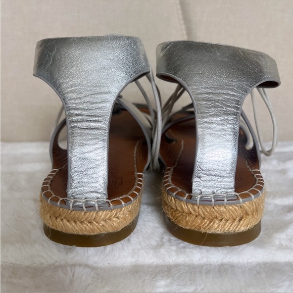 CHARLOTTE STONE Silver Metallic Leather Joni Gladiator Espadrille Sandals Sz 10 - Picture 5 of 16